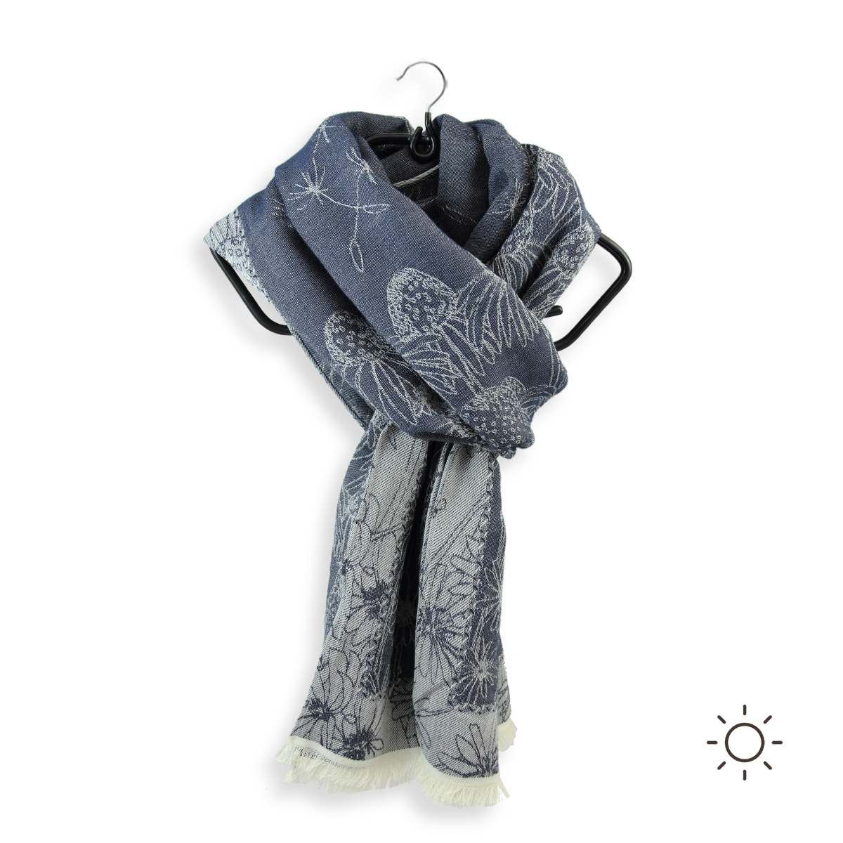 Baumwollschal Damen. "Margeritten Blaugrau", 190 x 55 cm. LA FABRIQUE d'écharpe, 65% Bio-Baumwolle, 35% Modal