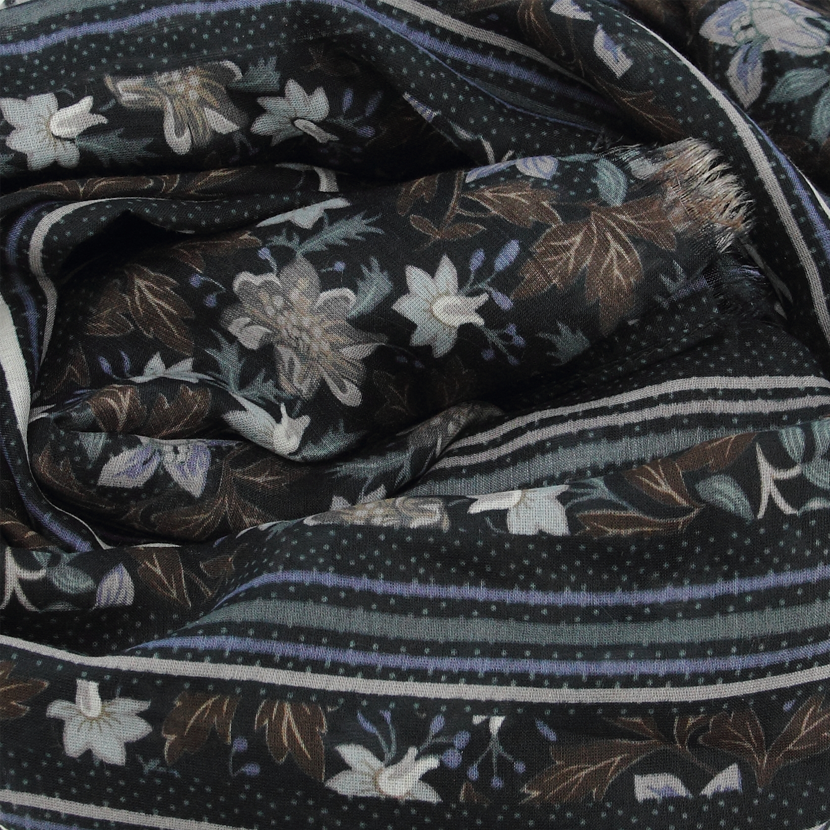 Seiden Baumwollschal Damen. "Garten Nachtfarben", 185 x 45 cm. LA FABRIQUE d'écharpe, 80% Baumwolle, 20% Seide – Bild 3