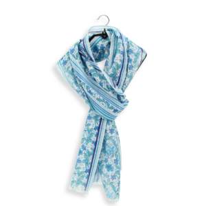 Seiden Baumwollschal Damen. "Garten Blau", 185 x 45 cm. LA FABRIQUE d'écharpe, 80% Baumwolle, 20% Seide