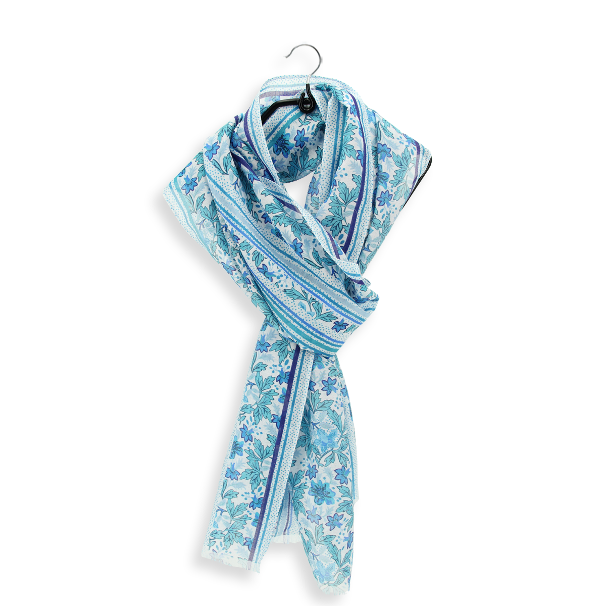 Seiden Baumwollschal Damen. "Garten Blau", 185 x 45 cm. LA FABRIQUE d'écharpe, 80% Baumwolle, 20% Seide