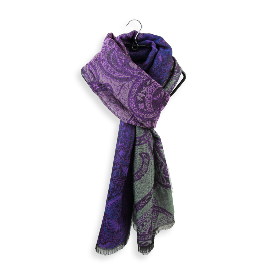 Seiden Merinoschal Damen. "Paisley Violet", 180 x 60 cm. LA FABRIQUE d'écharpe, Merino, Baumwolle, Seide