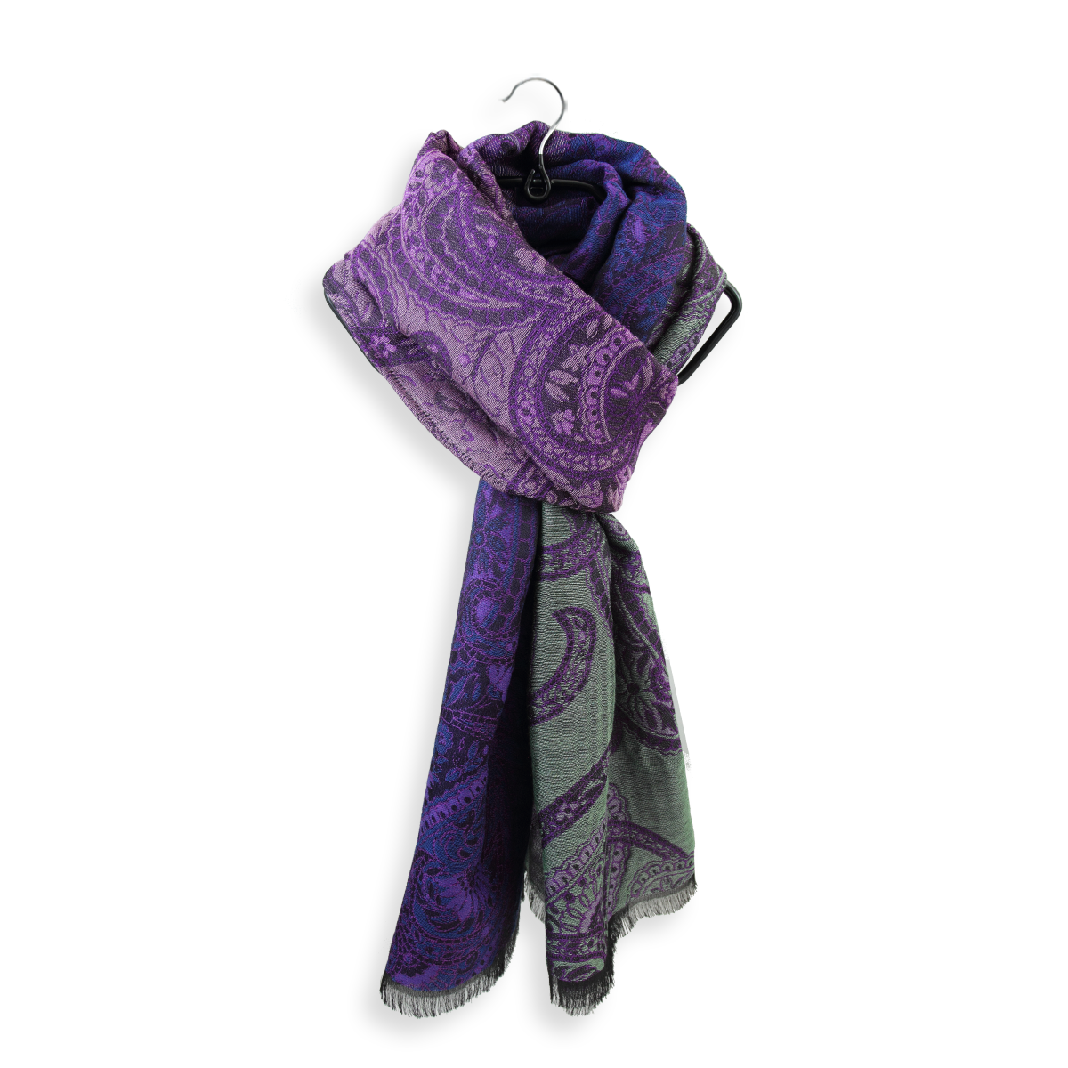 Seiden Merinoschal Damen. "Paisley Violet", 180 x 60 cm. LA FABRIQUE d'écharpe, 50% Merino, 25% Baumwolle, 25% Seide