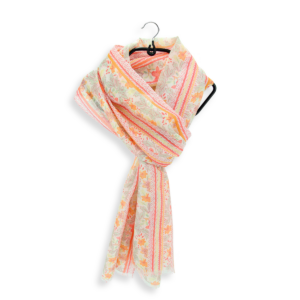 Seiden Baumwollschal Damen. "Garten Orange", 185 x 45 cm. LA FABRIQUE d'écharpe, 80% Baumwolle, 20% Seide