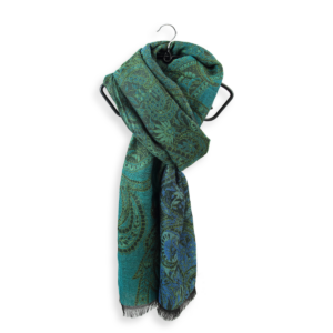 Seiden Merinoschal Damen. "Paisley Blau/Grün", 190 x 60 cm. LA FABRIQUE d'écharpe, Merino, Baumwolle, Seide