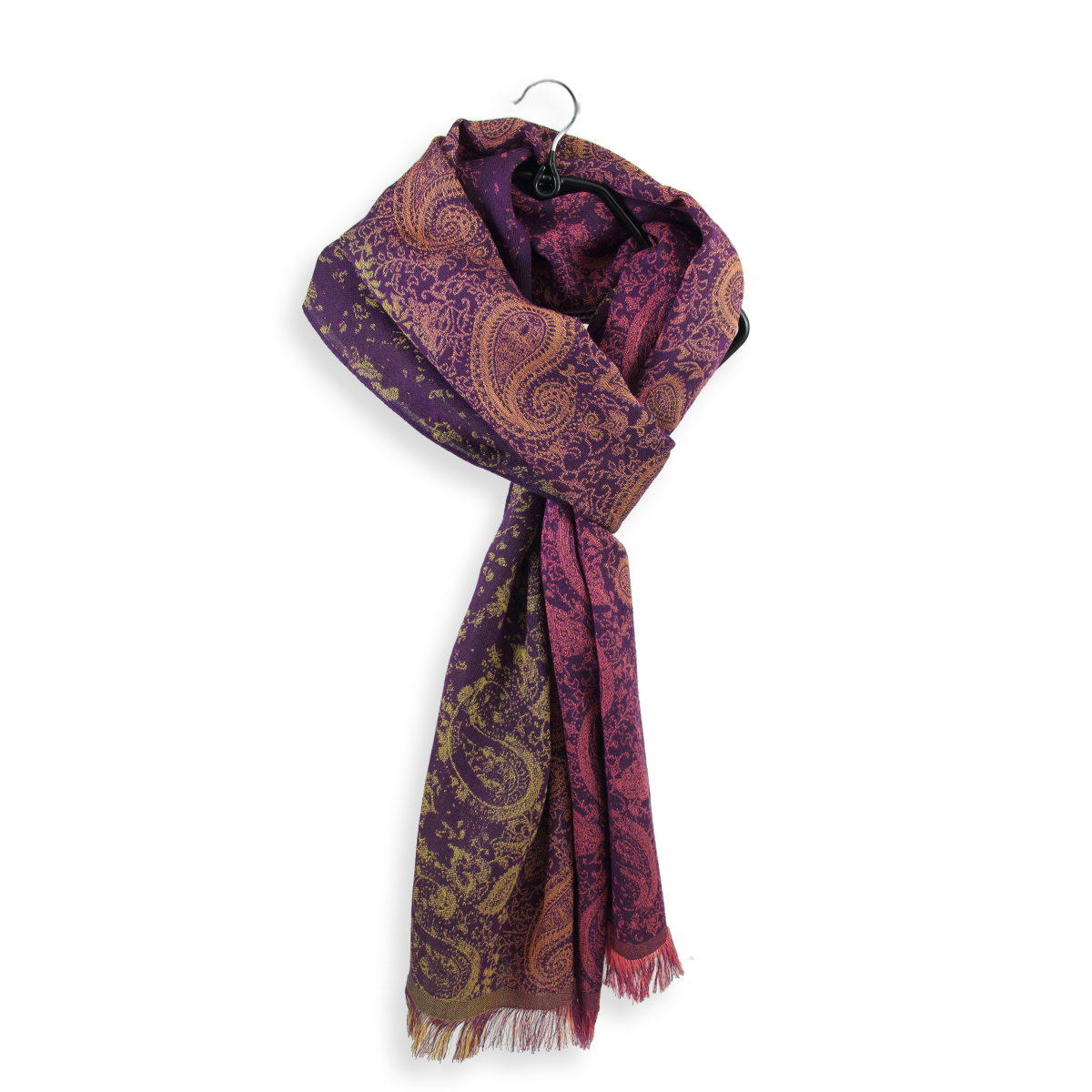 Seiden Baumwollschal Damen. "Mumbai" Aubergine/Gold, 190 x 50 cm. LA FABRIQUE d'écharpe, 70% Baumwolle, 30% Seide