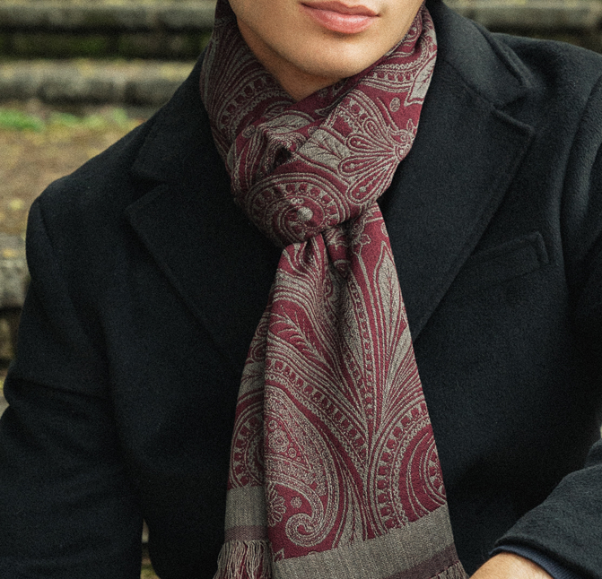Seiden Merinoschal Damen. "Tradi Bordeaux", 185 x 55 cm. LA FABRIQUE d'écharpe, 80% Merino, 20% Seide – Bild 2