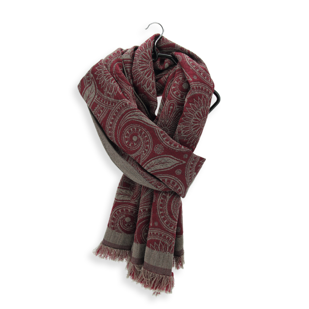 Seiden Merinoschal Damen. "Tradi Bordeaux", 185 x 55 cm. LA FABRIQUE d'écharpe, 80% Merino, 20% Seide